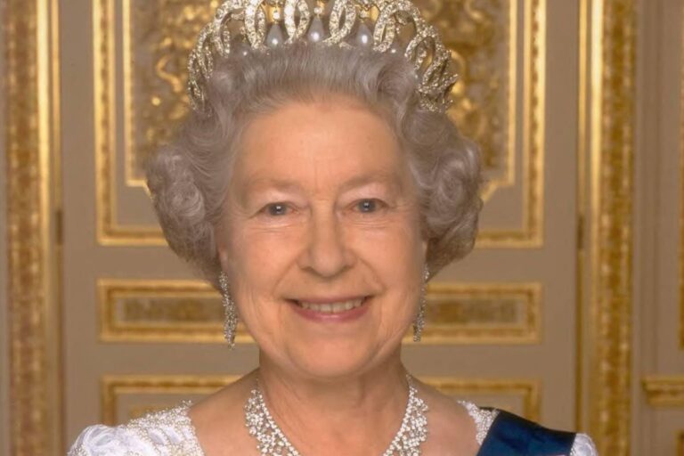 A portrait photograph of Queen Elizabeth II